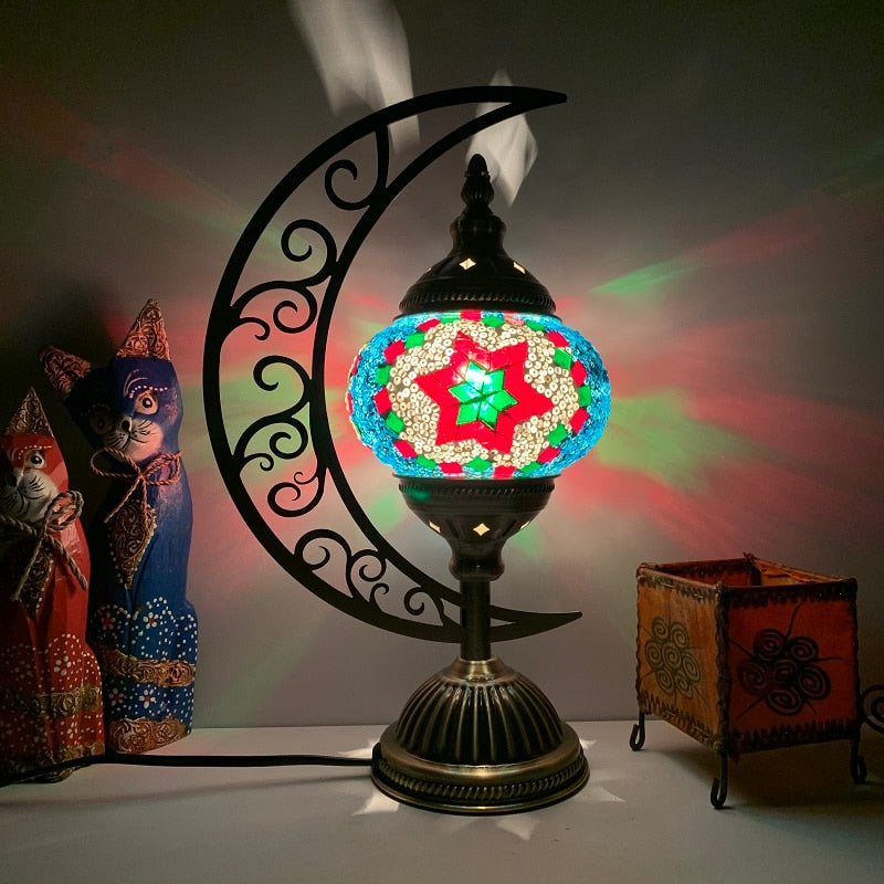 Moon Mosaic Stained Glass Table Lamp