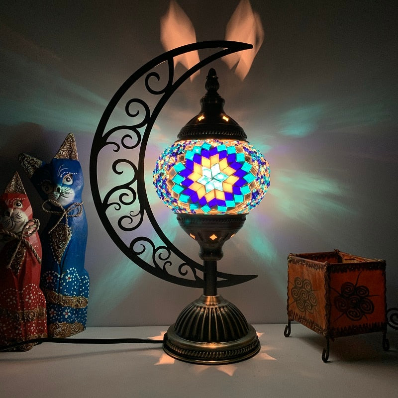 Moon Mosaic Stained Glass Table Lamp
