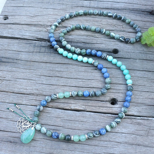 Aventurine & Green Zebra Stone Mala Bead Necklace