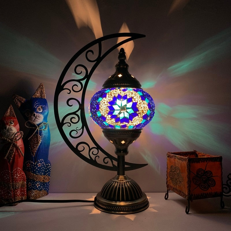 Moon Mosaic Stained Glass Table Lamp