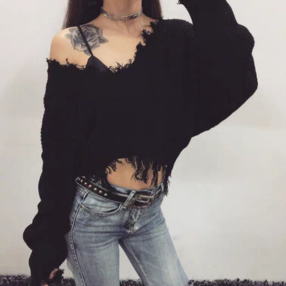 Distressed V Neck Sweater