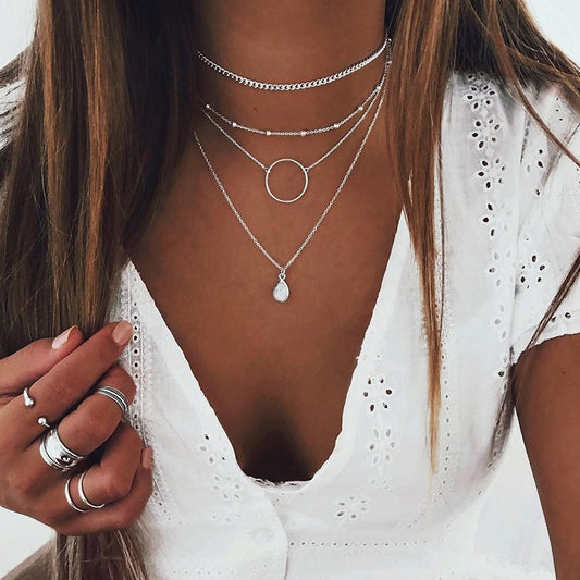 Circle & Teardrop Multi Layer Necklace