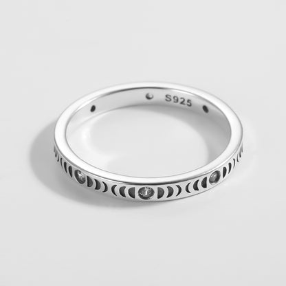 Moon Phase Dainty Silver Ring