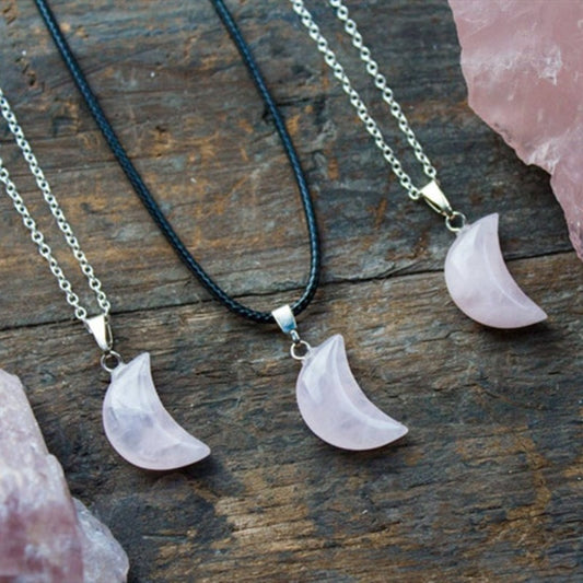 Rose Quartz Crescent Moon Necklace