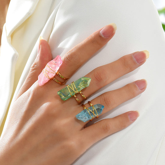 Aura Quartz Crystal Rings