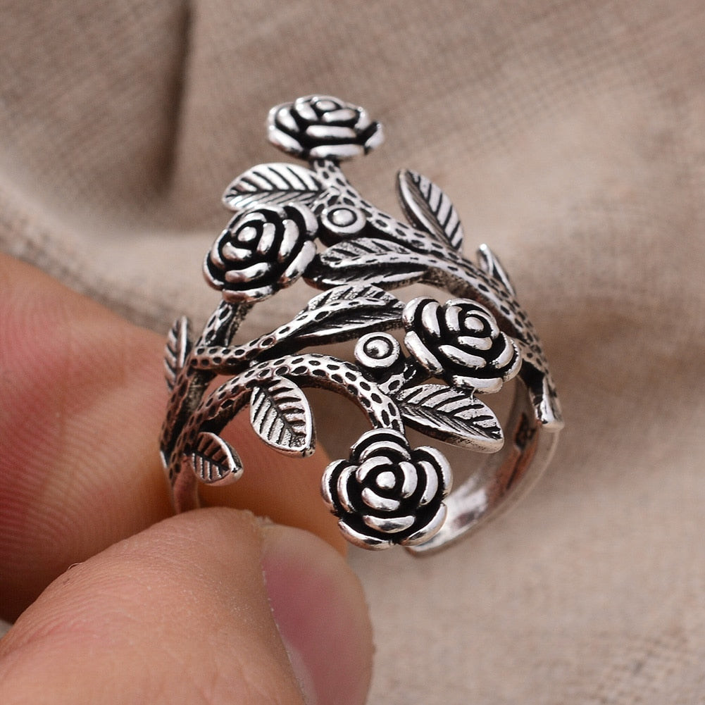 Rose Vine Silver Adjustable Ring