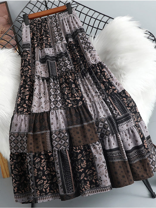 Patchwork Pleated Skirt