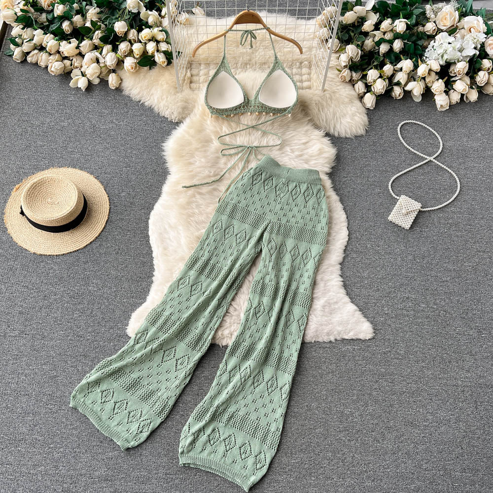 Knitted Festival Top & Wide Leg Pants Set