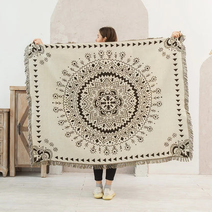 Boho Mandala Knitted Throw Blanket