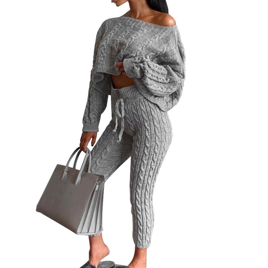 Knitted Cropped Sweater & Pants Set