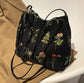 Floral Embroidered Black Bag