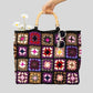 Crochet Granny Square Bamboo Handle Tote Bag