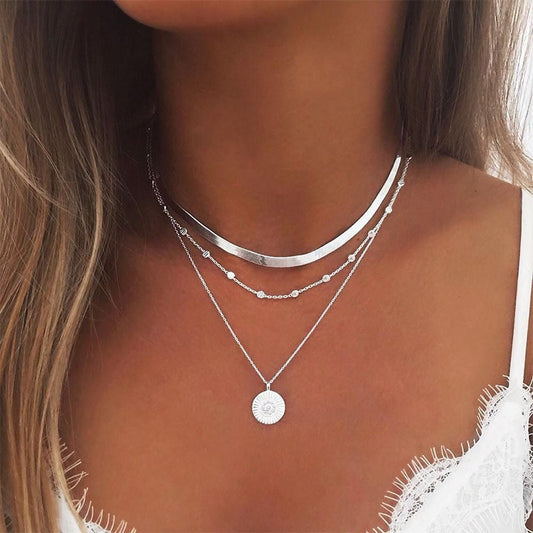 Silver Coin Multi Layer Necklace