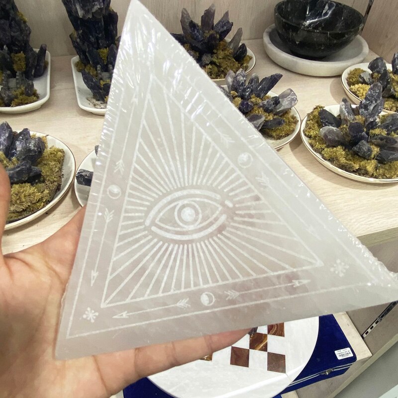 Selenite Crystal Triangle Third Eye Symbol