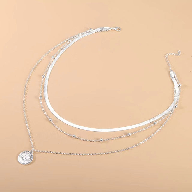 Silver Coin Multi Layer Necklace