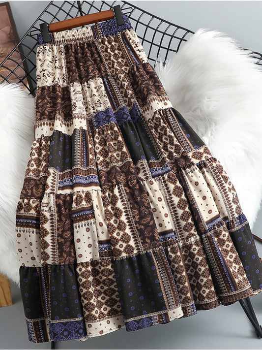 Patchwork Pleated Skirt