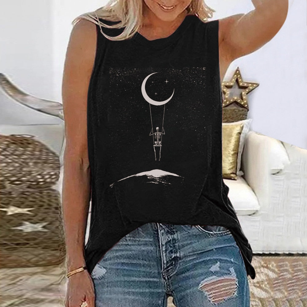 Crescent Moon Sleeveless T Shirt
