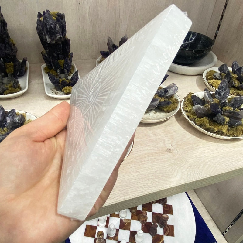 Selenite Crystal Triangle Third Eye Symbol