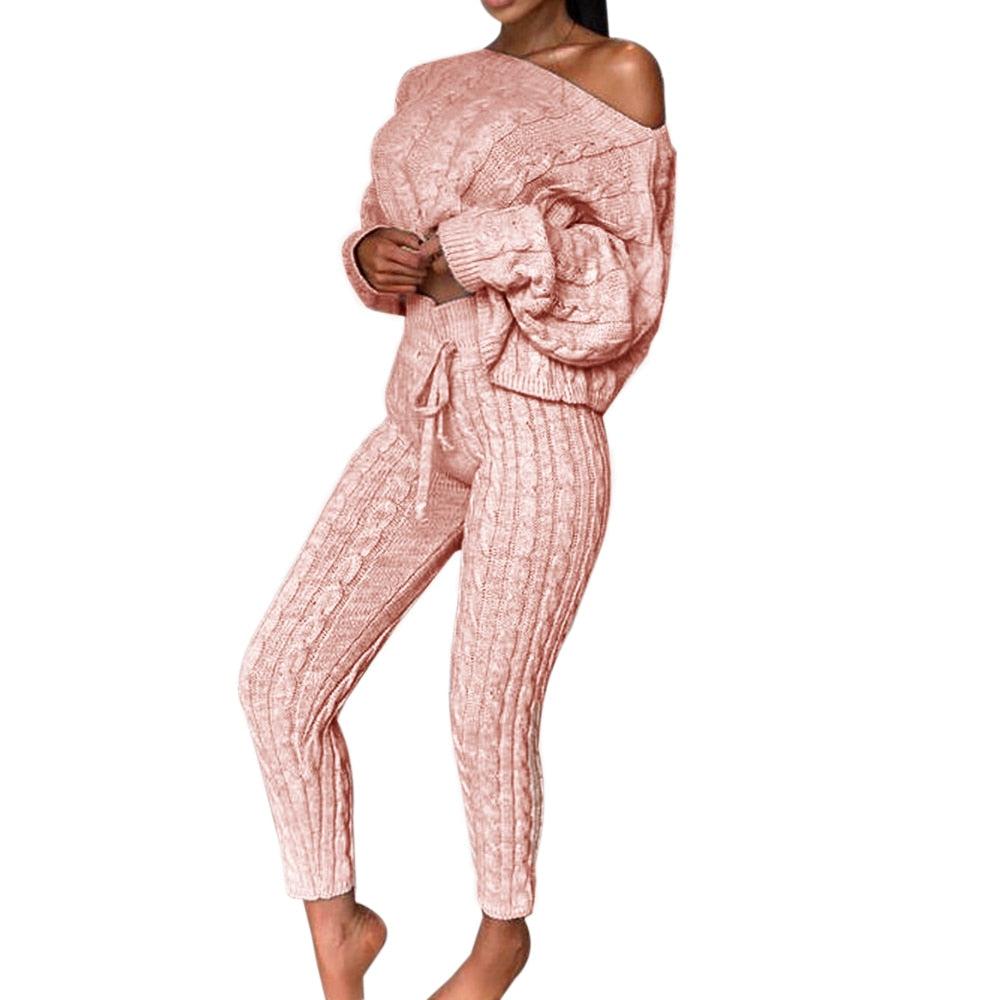 Knitted Cropped Sweater & Pants Set