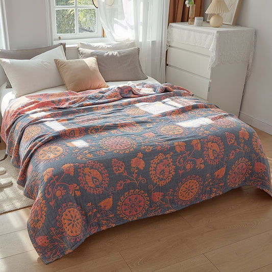 Sunflower Orange & Blue Cotton Reversible Blanket