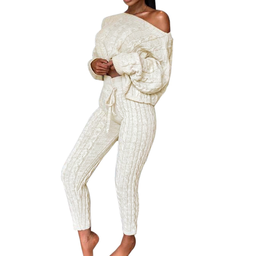 Knitted Cropped Sweater & Pants Set