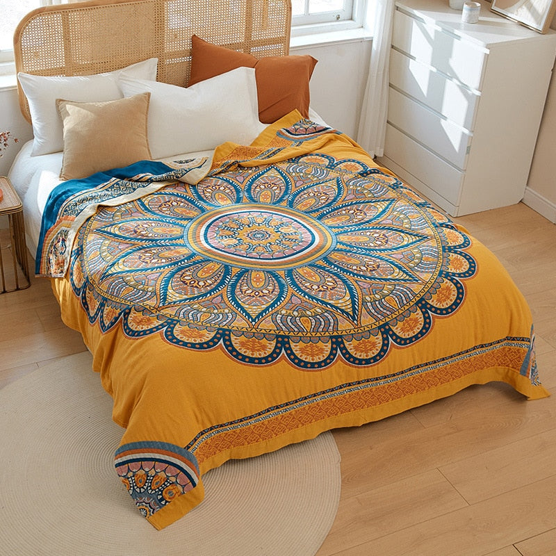 Lotus Mandala Cotton Reversible Blanket