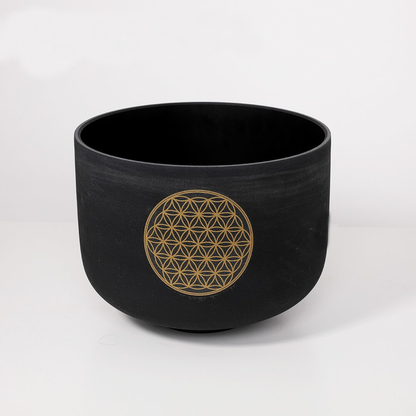 Flower of Life Black Frosted Quartz Crystal Singing Bowl