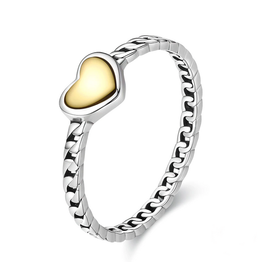 Gold Heart Silver Ring