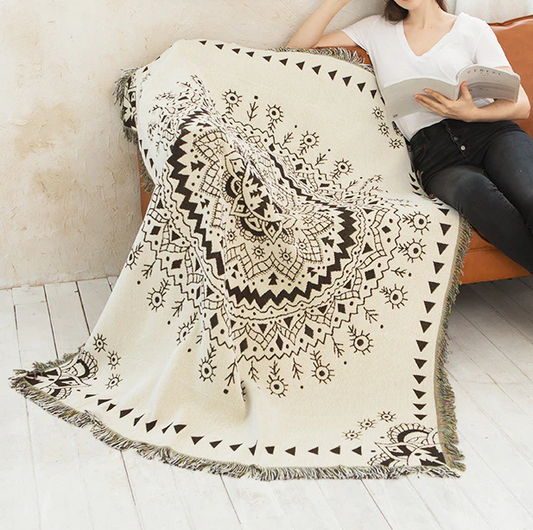 Boho Mandala Knitted Throw Blanket