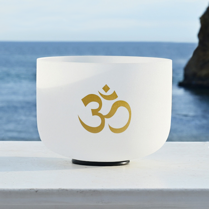 OM Symbol Frosted Quartz Crystal Singing Bowl