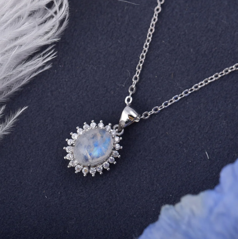 Moonstone Silver Pendant Necklace