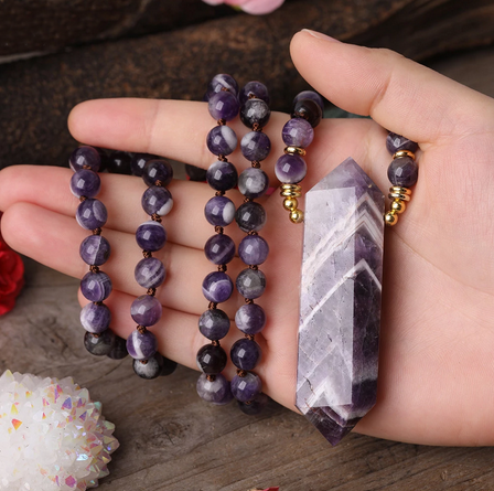 Dream Amethyst Double Point Stone Beaded Necklace
