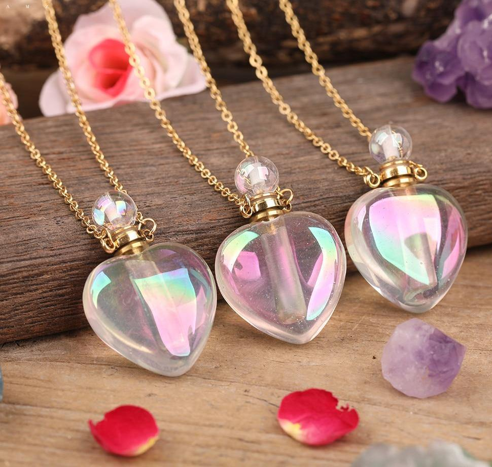 Aura Quartz Heart Shaped Aromatherapy Pendant Necklace