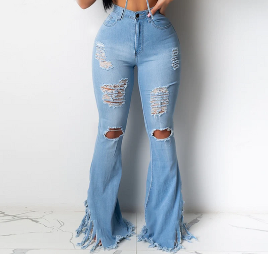 Fringe Bottom Flare Jeans