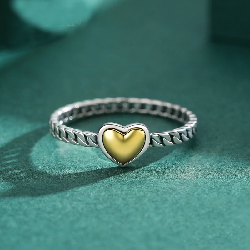 Gold Heart Silver Ring