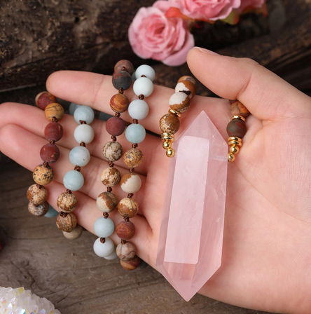 Rose Quartz Double Point Stone Beaded Necklace