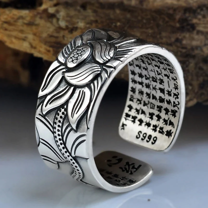 Blooming Lotus Heart Sutra Ring