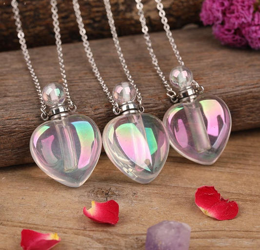 Aura Quartz Heart Shaped Aromatherapy Pendant Necklace