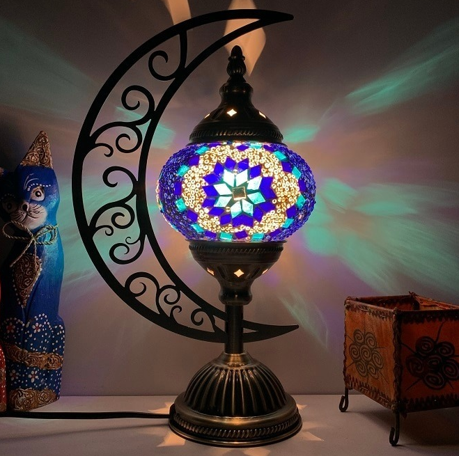 Moon Mosaic Stained Glass Table Lamp