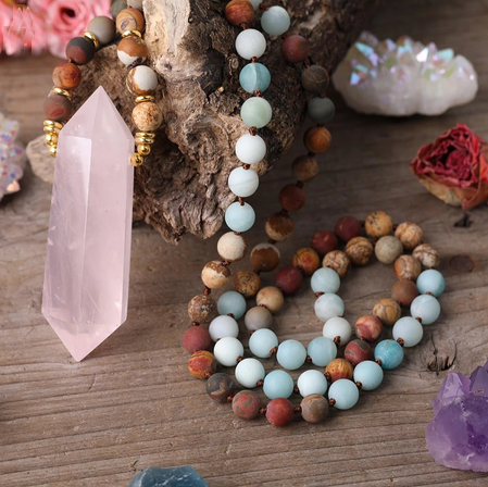 Rose Quartz Double Point Stone Beaded Necklace