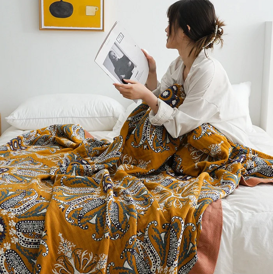 Ochre Sunflower Cotton Reversible Blankets