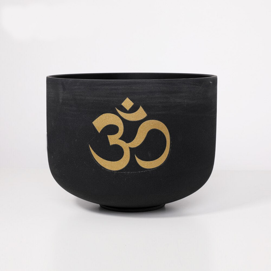 OM Symbol Black Frosted Quartz Crystal Singing Bowl