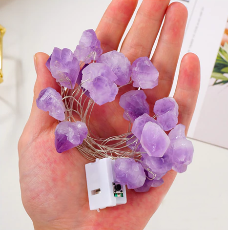 natural amethyst crystal fairy lights