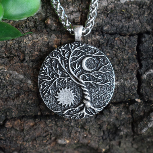 Yin-Yang, Moon & Sun Tree of Life Necklace