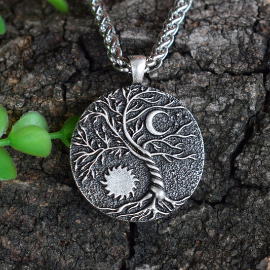 Yin-Yang, Moon & Sun Tree of Life Necklace