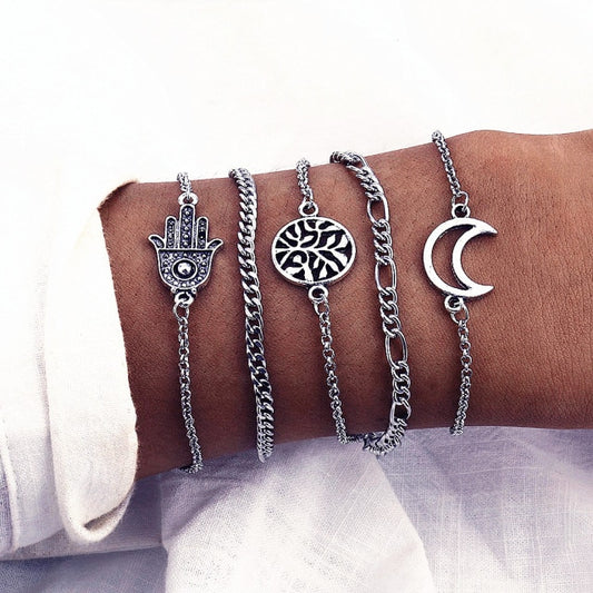 Crescent & Hamsa Bracelet Set