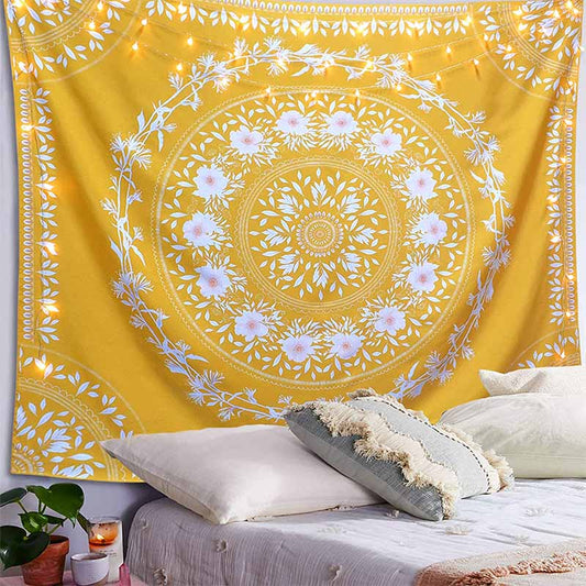 Yellow Floral Mandala Tapestry