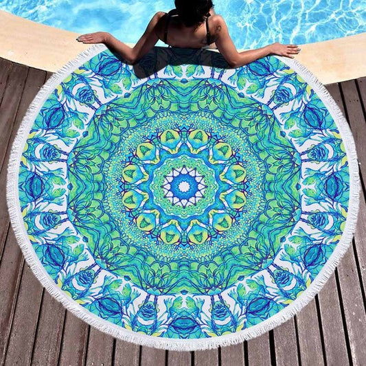 Blue Green Mandala Round Microfiber Towel, Throw, & Tapestry