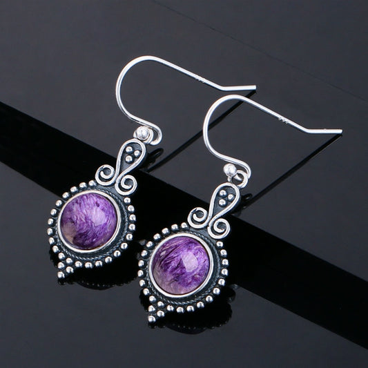 Charoite Stone Drop Earrings