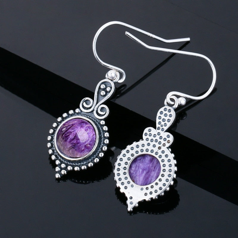 Charoite Stone Drop Earrings